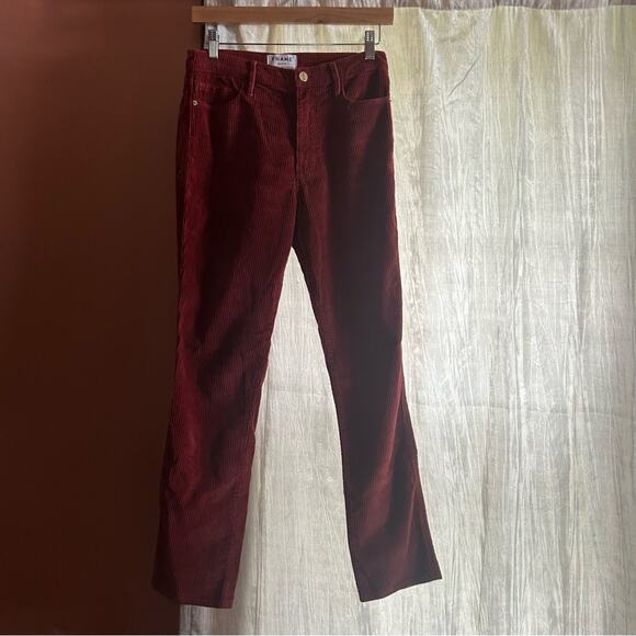 FRAME Denim Corduroy Pants Le High Straight Ribbed Leg Burgundy Red Rust Size 27 - Picture 1 of 5